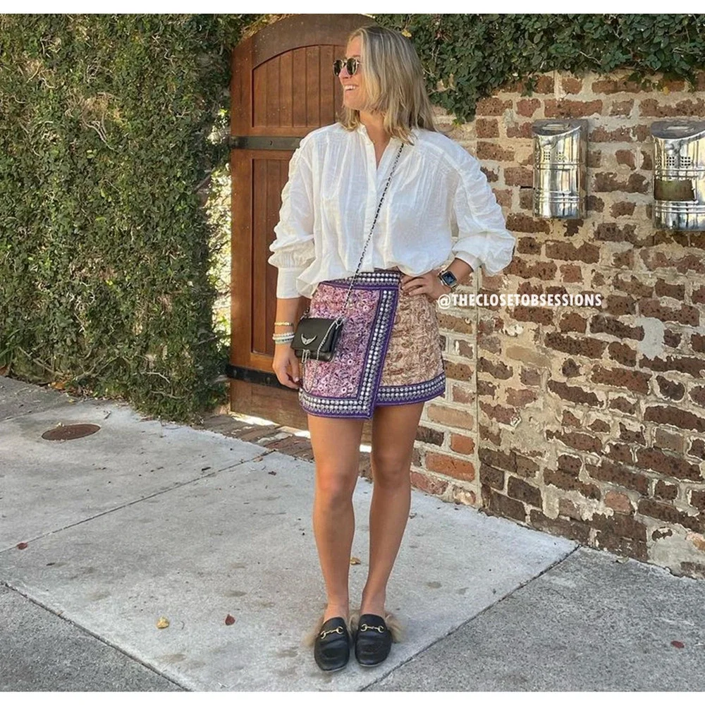 Zara NWT Multicolor Beaded Embroidered Boho Asymmetric Mini Skirt S